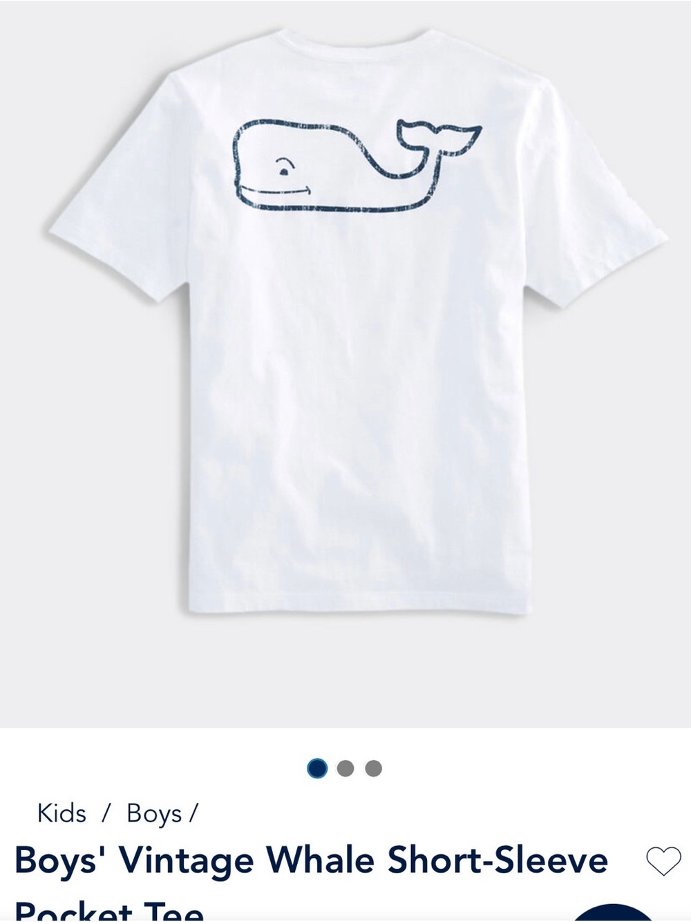 Vineyard Vines Boys' White Vintage Whale Short-Sleeve Pocket Tee size 7